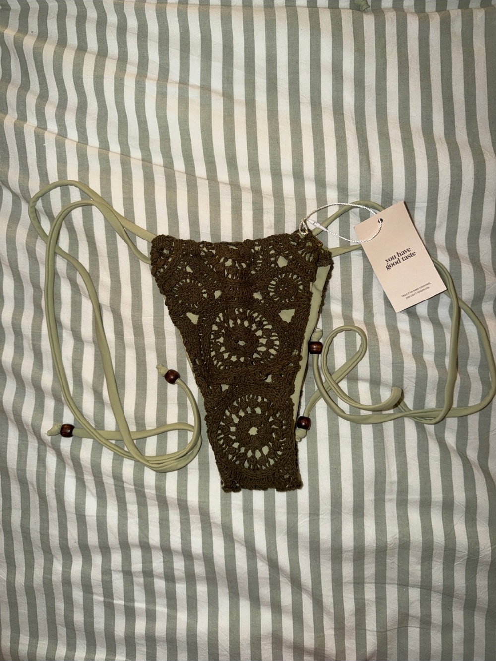 Crochet Tie-Side Bikini Bottom in Olive